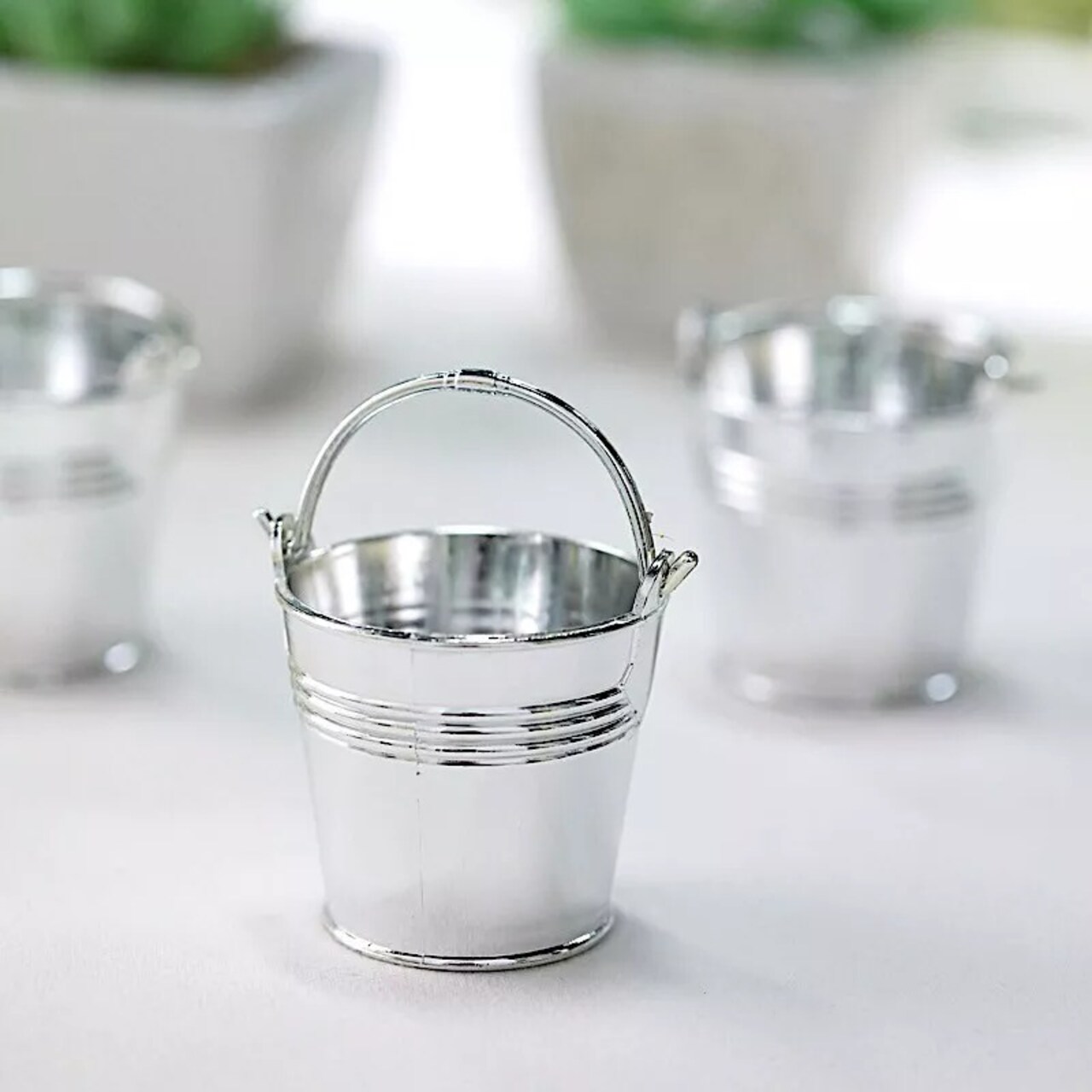 12 SILVER 2" Mini Pail Bucket Planter Wedding Party Favor GIFT HOLDERS